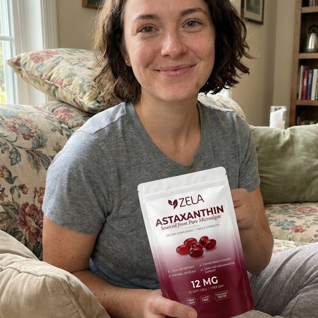 A customer holding a pouch of Zela Astaxanthin