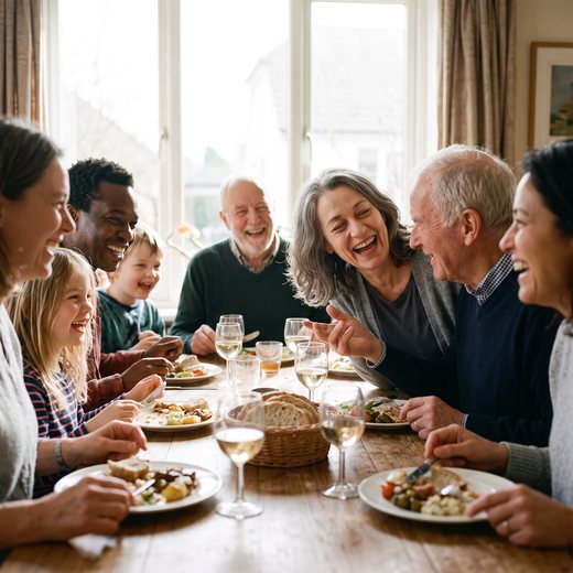 Laughing over lunch with family